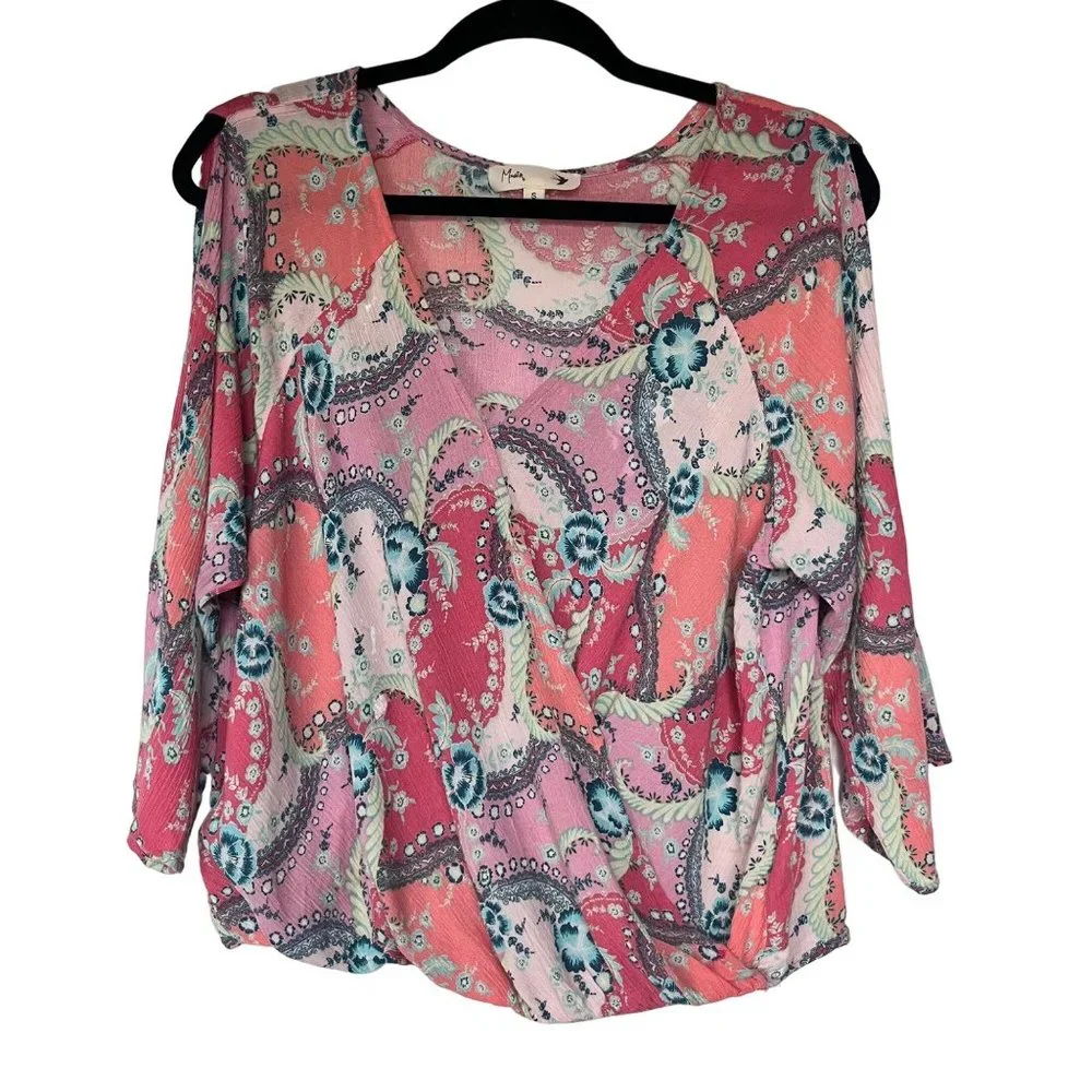 Maven‎ Womens Wrap Floral Cold Shoulder Blouse Top Size Small